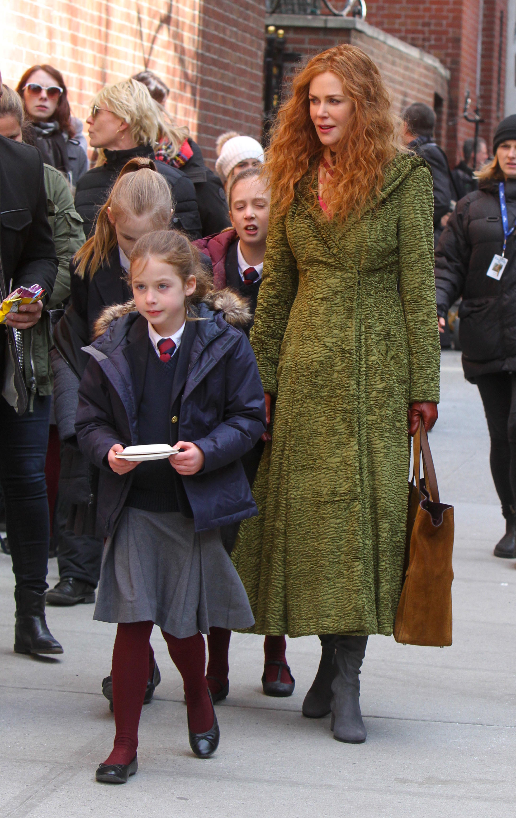 Nicole Kidman with Sunday Rose Kidman Urban and Faith Margaret Kidman Urban after filming scenes of her new film "The Undoing" in New York City, on March 19, 2019. | Source: Getty Images