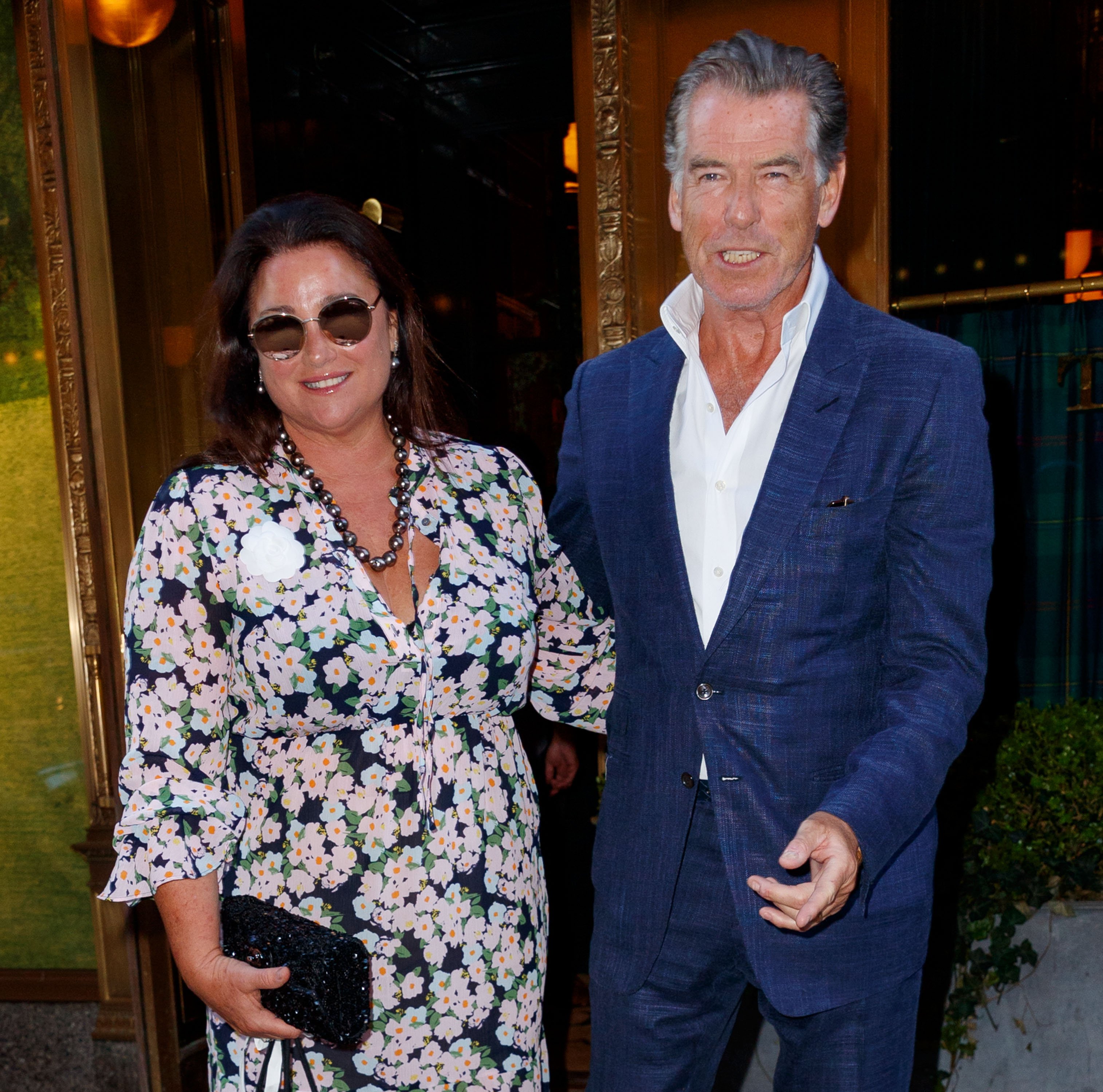 Pierce Brosnan and Keeley Shay Smith departing the Polo Bar on June 15, 2018 in New York City. | Source: Getty Images