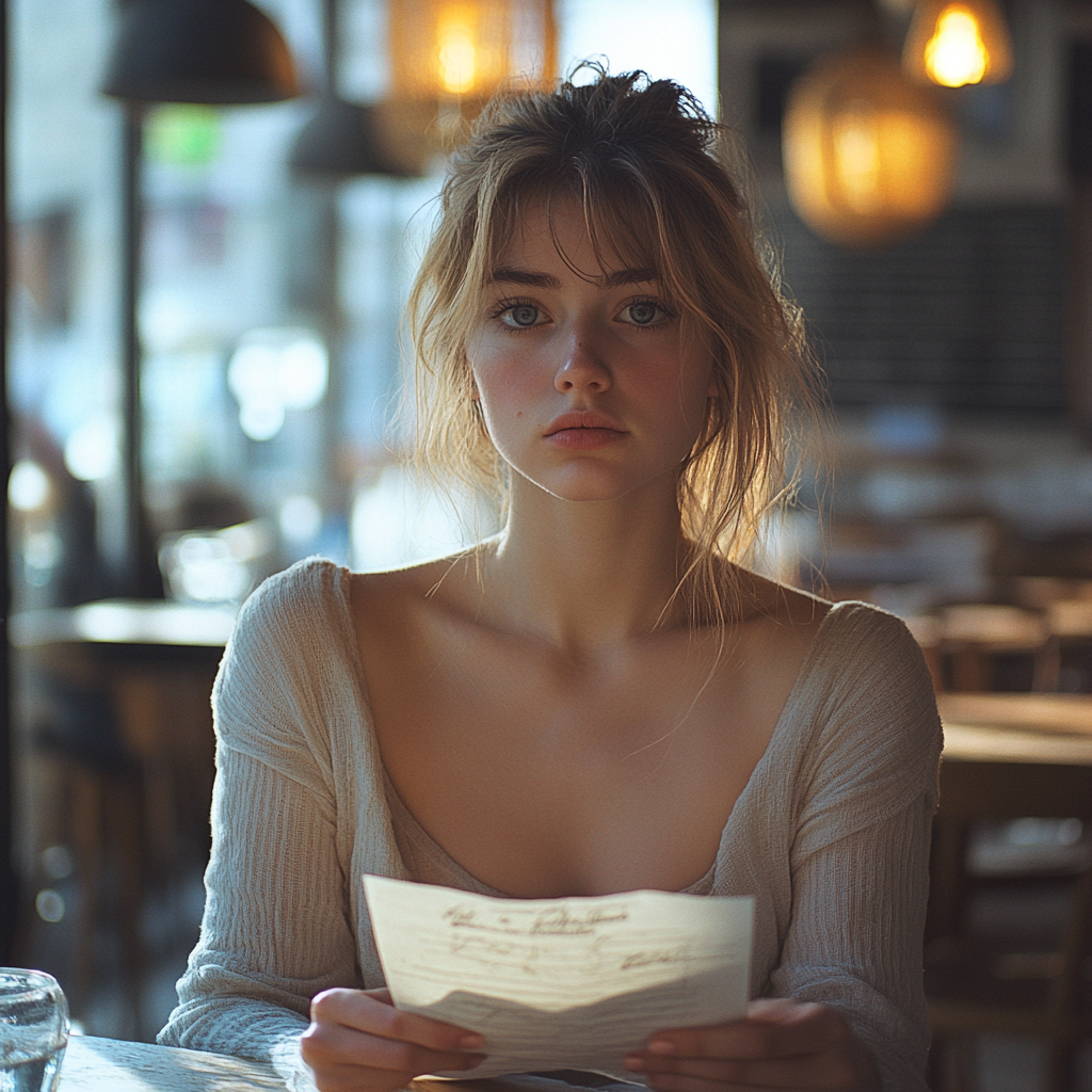 A woman reading a note | Source: Midjourney