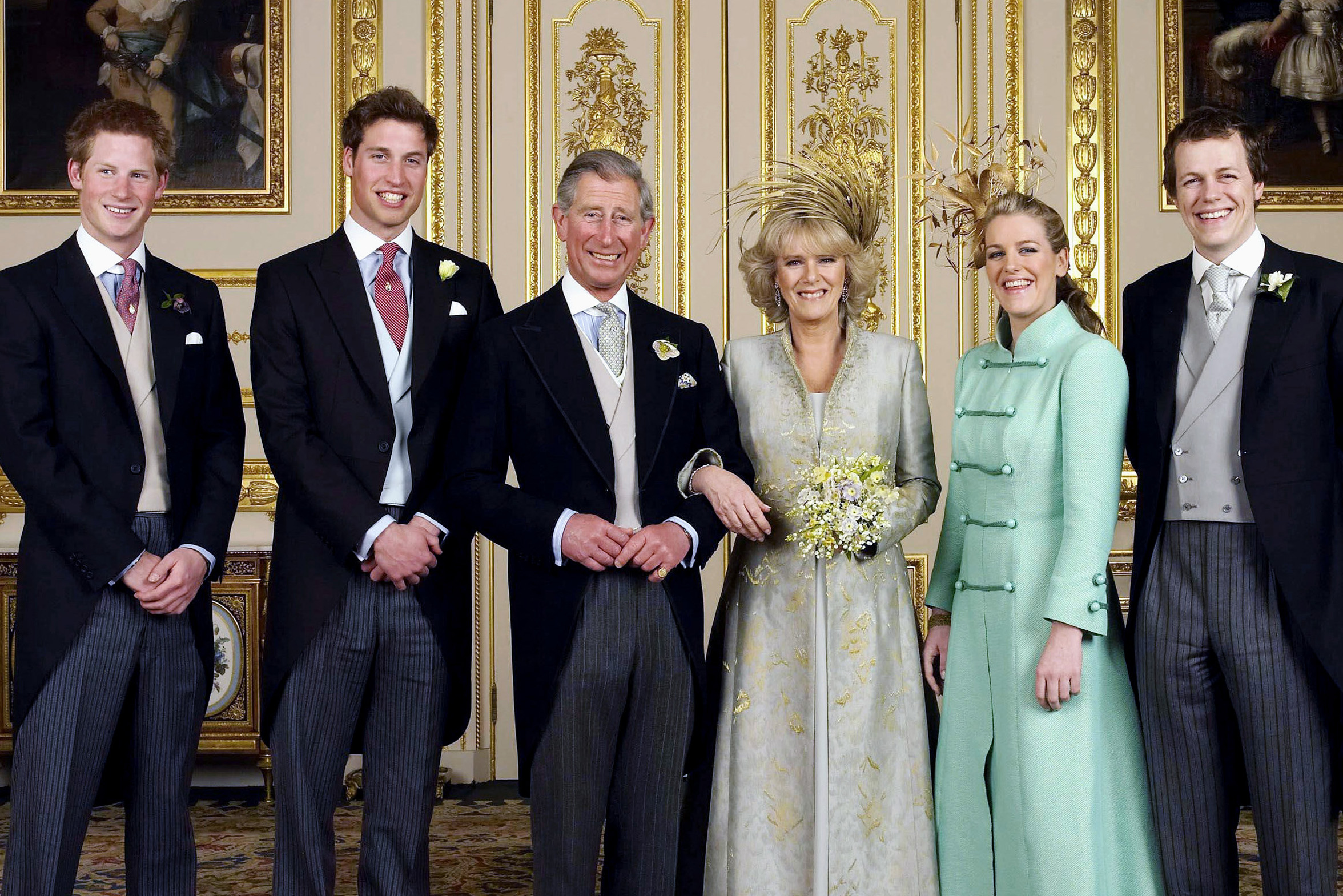 Prince Harry, Prince William, Prince Charles, the Prince of Wales, Camilla, Duchess of Cornwall, Tom and Laura Parker-Bowles at Windsor Castle, on April 9, 2005. | Source: Getty Images