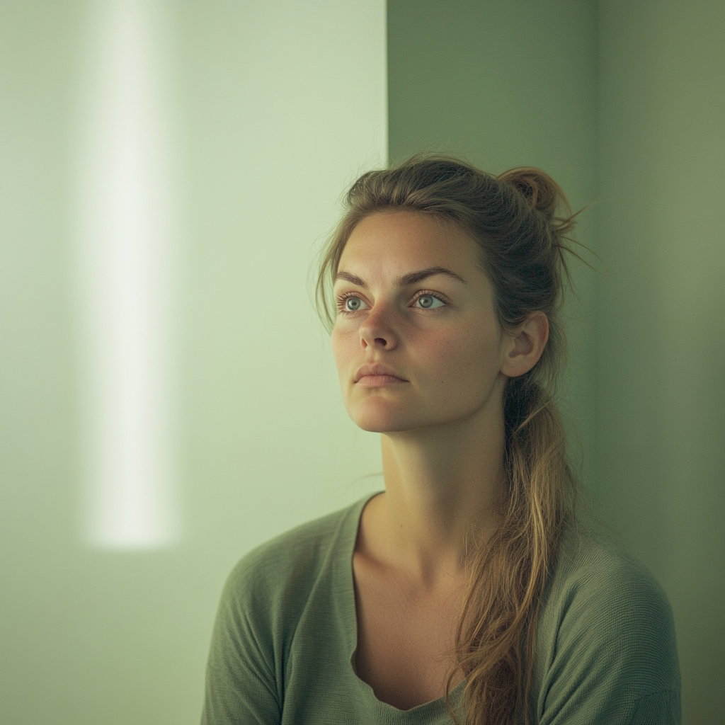 A woman standing in a room and looking at someone | Source: Midjourney