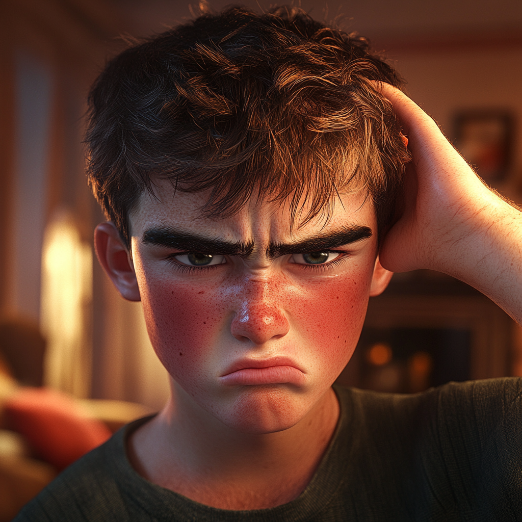 A frustrated teenage boy frowning | Source: Midjourney