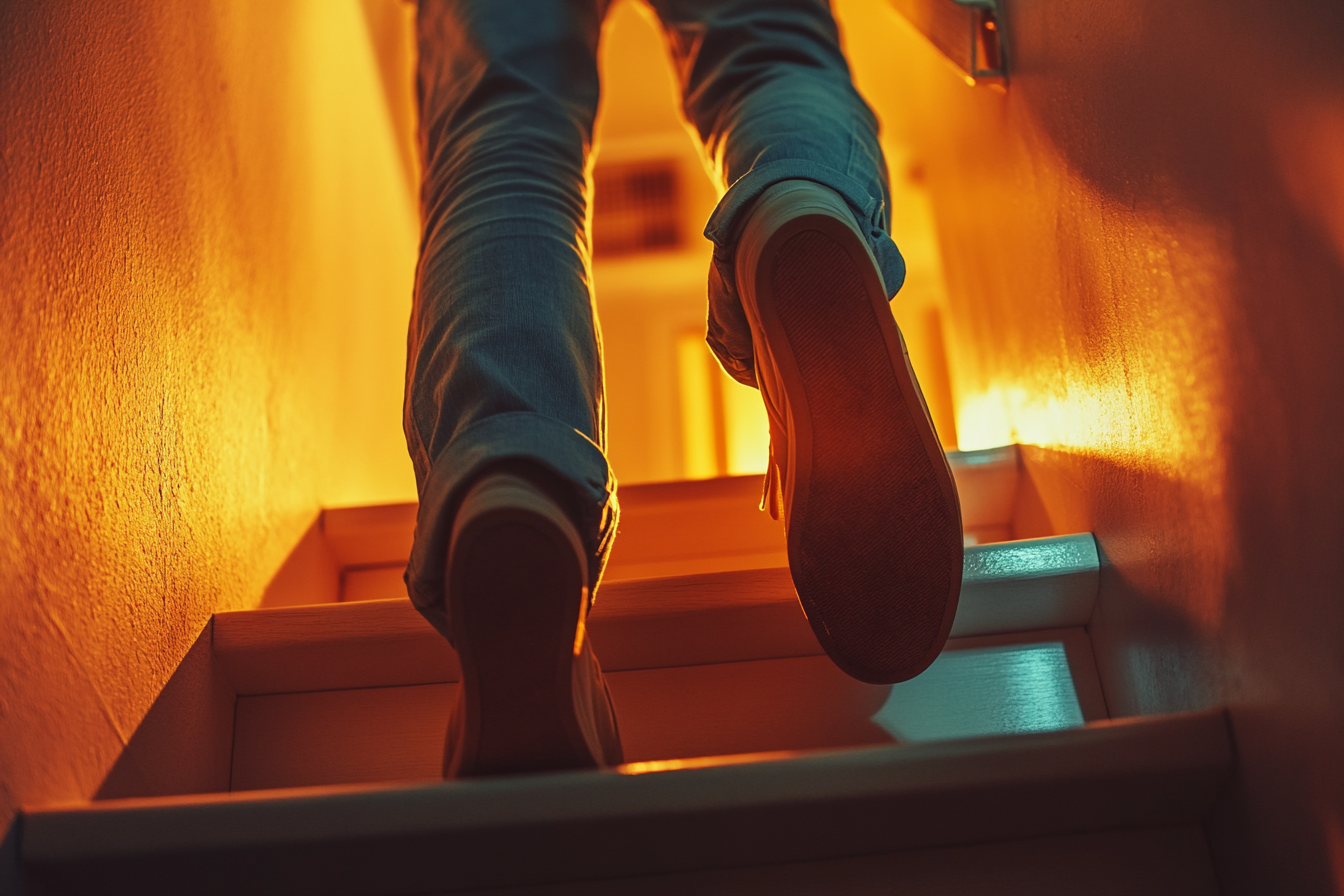 A boy storming upstairs | Source: Midjourney