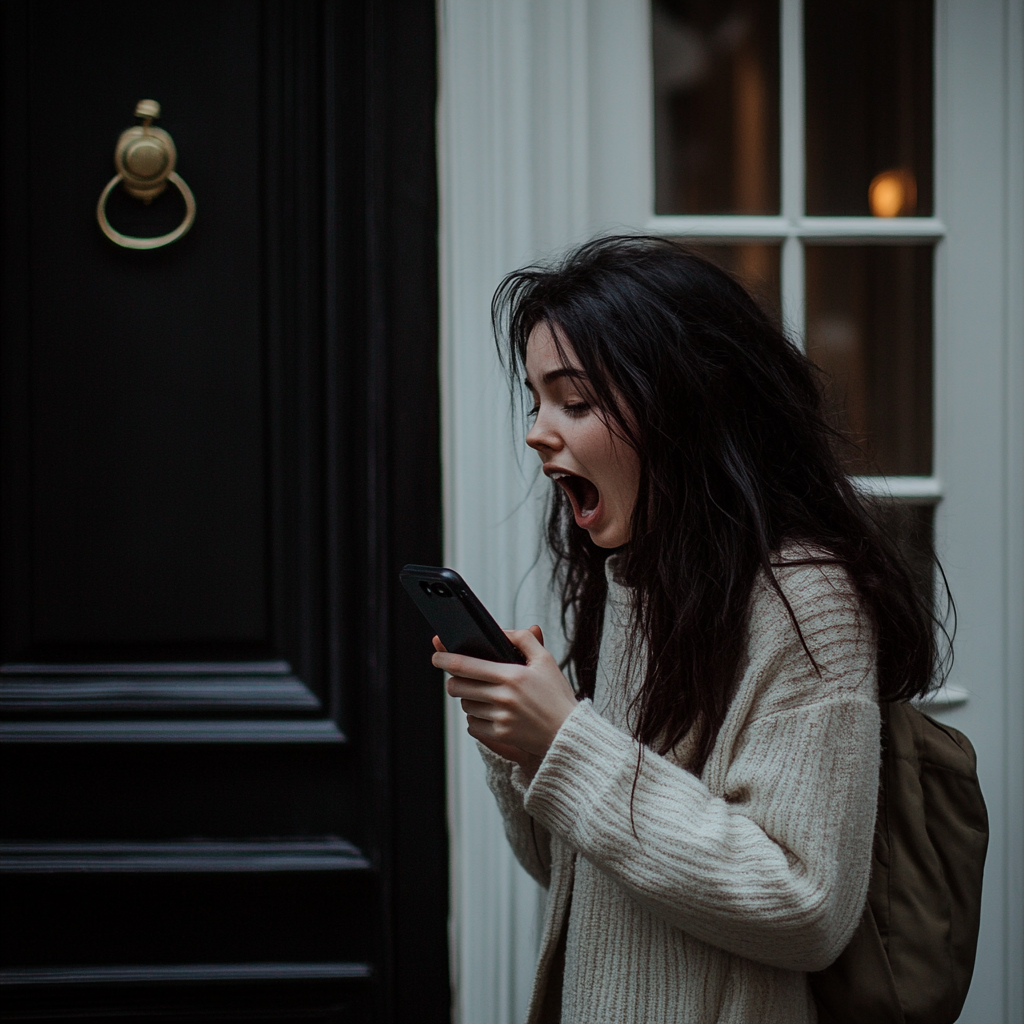 A woman shouting into her phone | Source: Midjourney