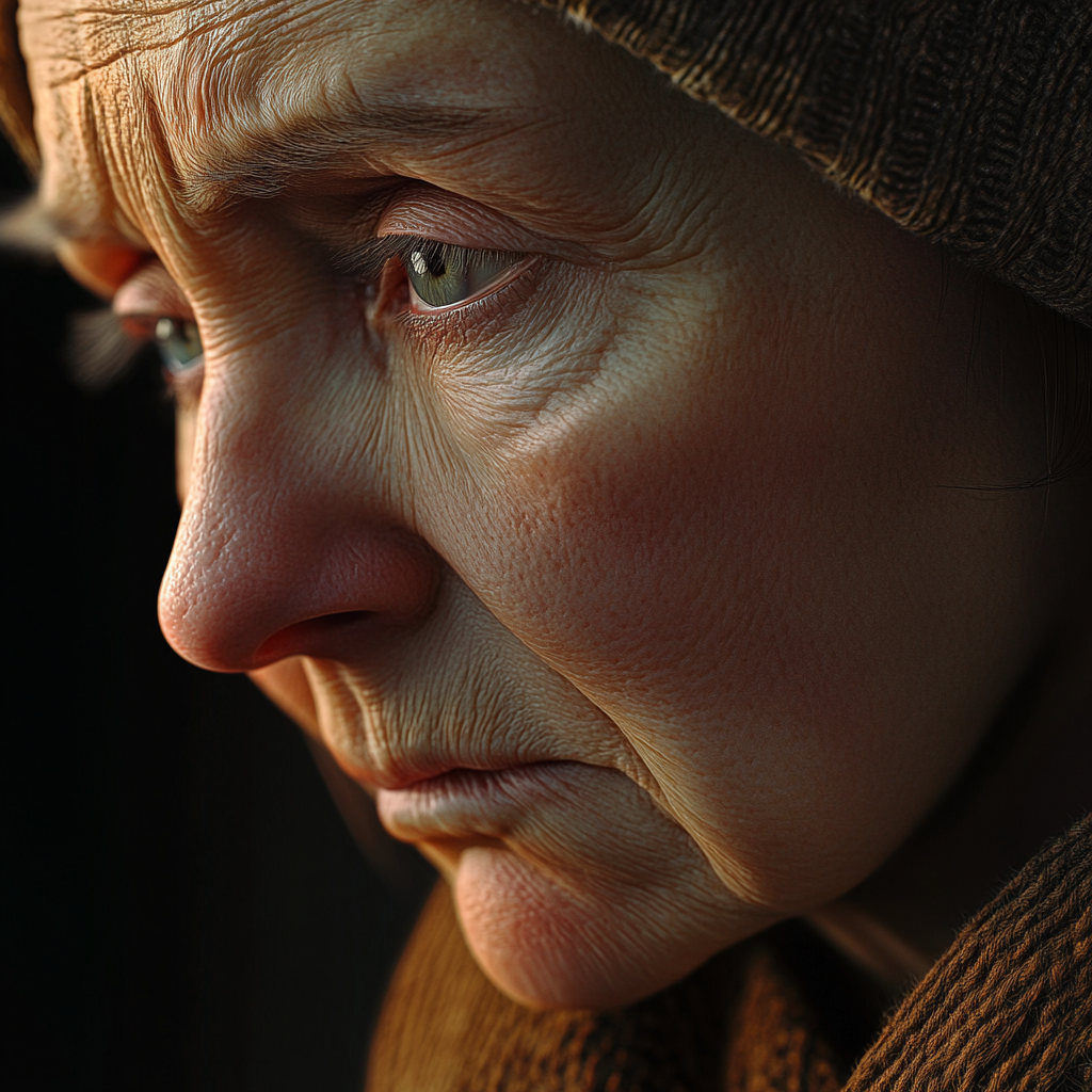 Close-up of a heartbroken older woman | Source: Midjourney