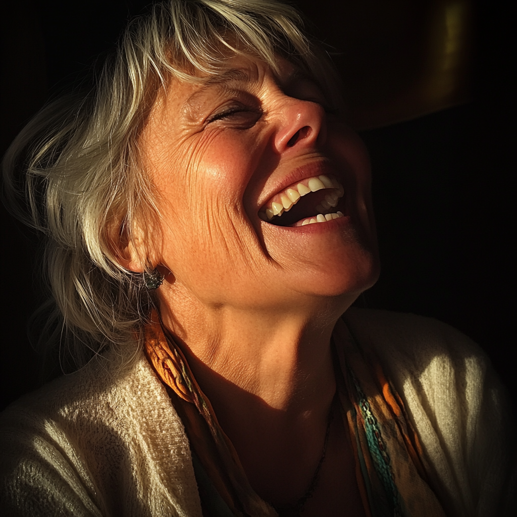 A woman laughing | Source: Midjourney