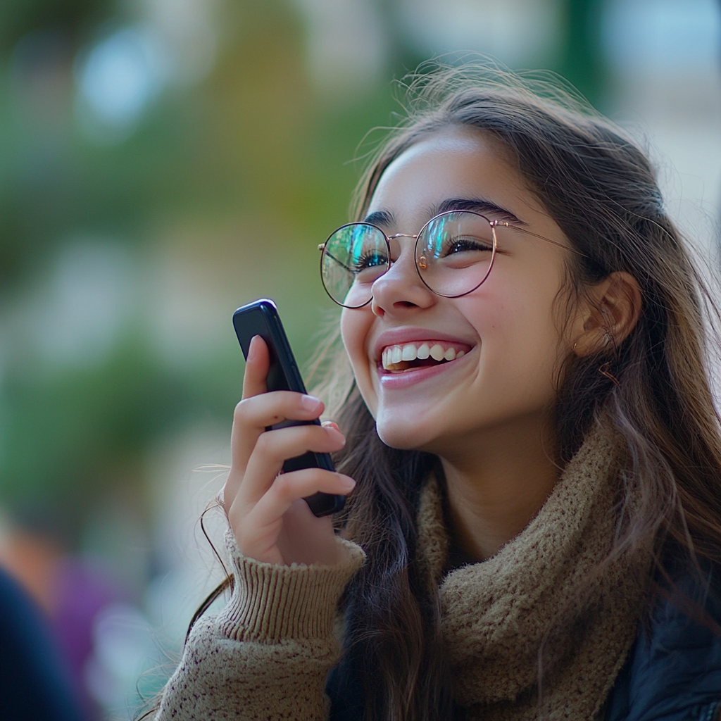 A happy girl talking on her phone | Source: Midjourney