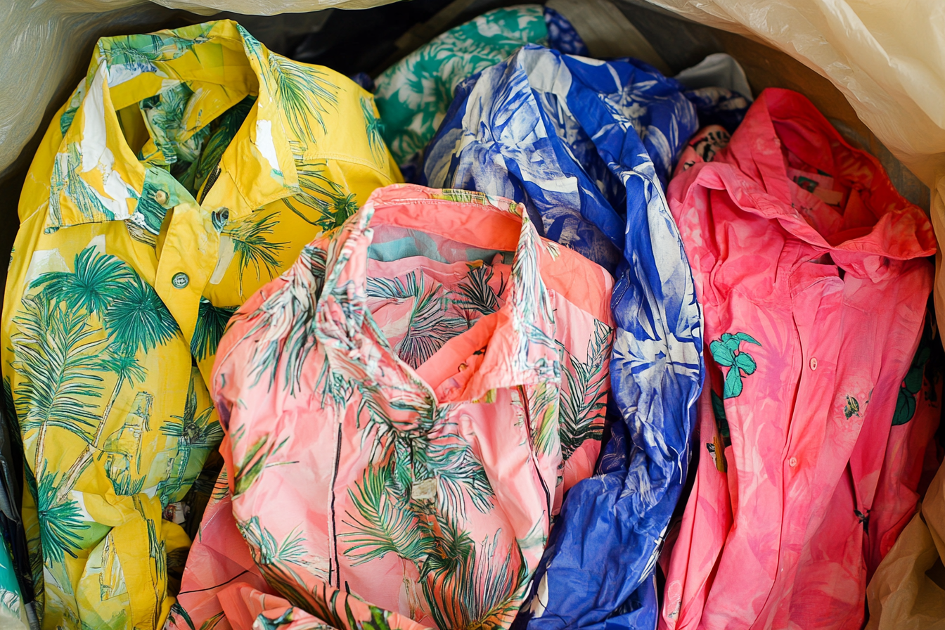 Hawaiian shirts in a trash bag | Source: Midjourney