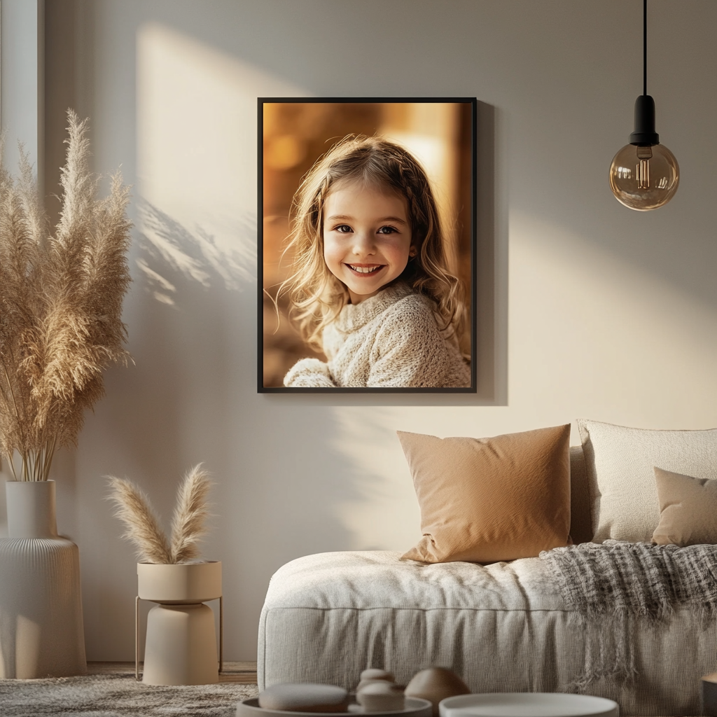 Framed photo of a little girl on the wall | Source: Midjourney