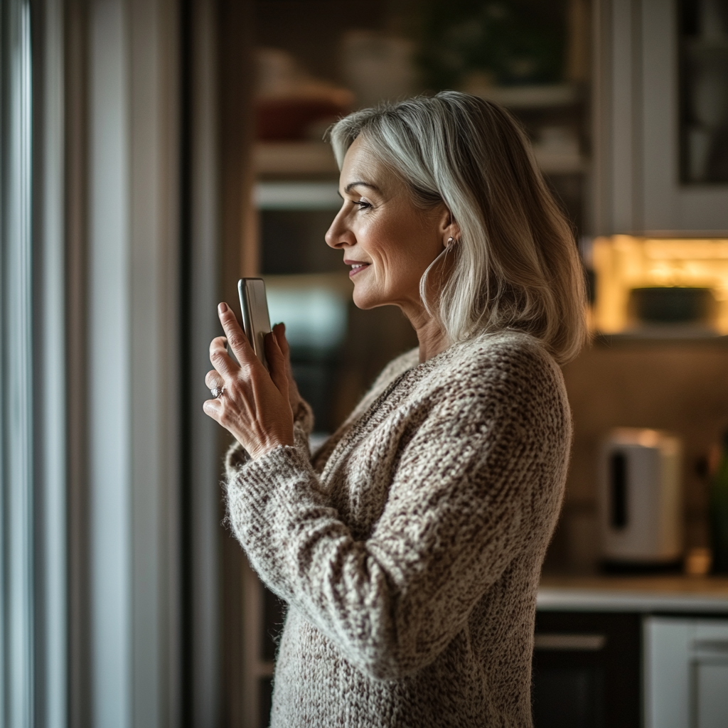 A middle-aged woman talking on her phone | Source: Midjourney