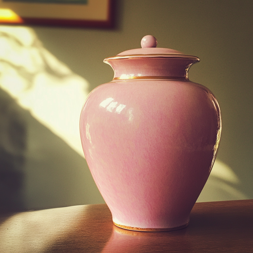 A pink funerary urn | Source: Midjourney