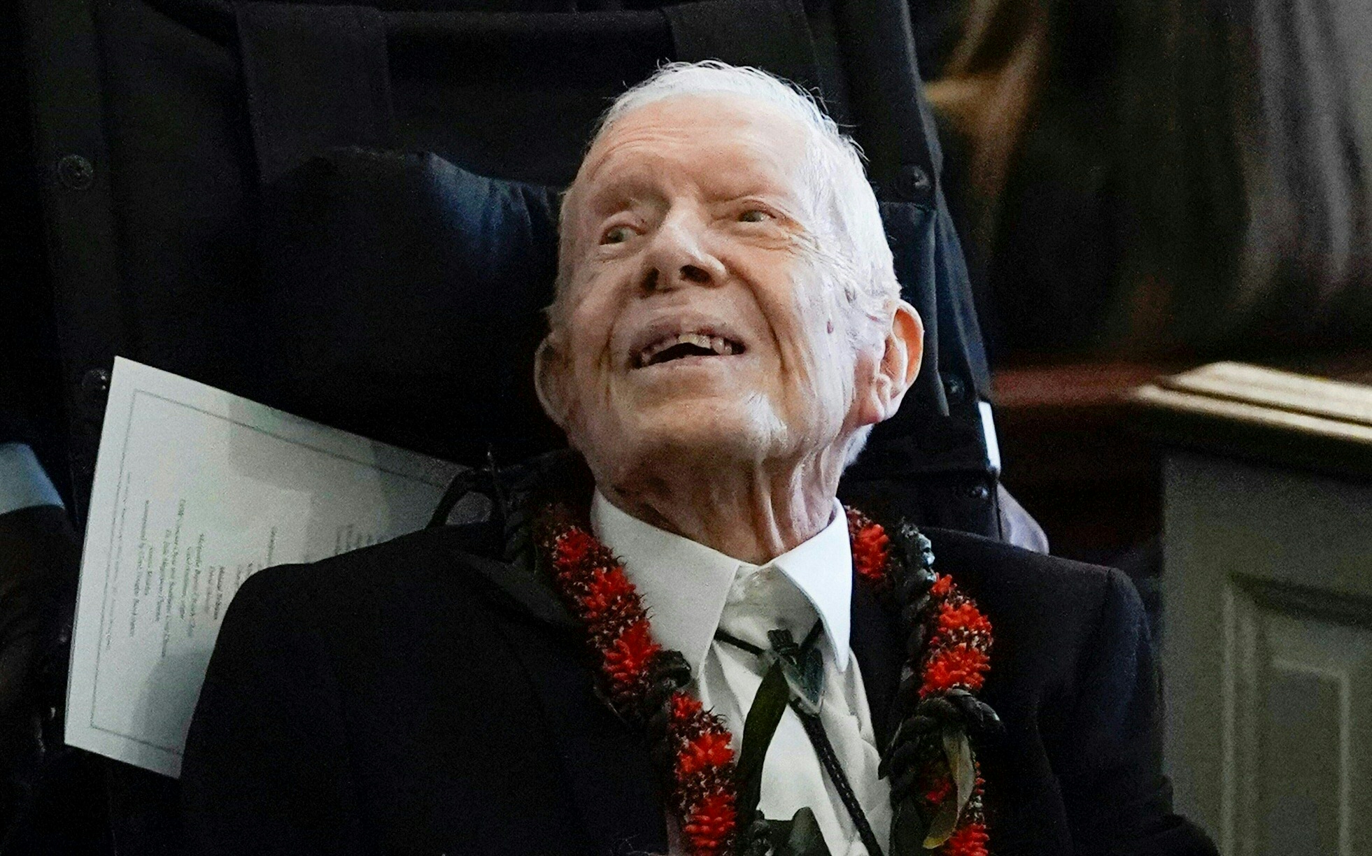 Former U.S. President Jimmy Carter at the  funeral service for former U.S. First Lady Rosalynn Carter in Plains, Georgia on November 29, 2023 | Source: Getty Images