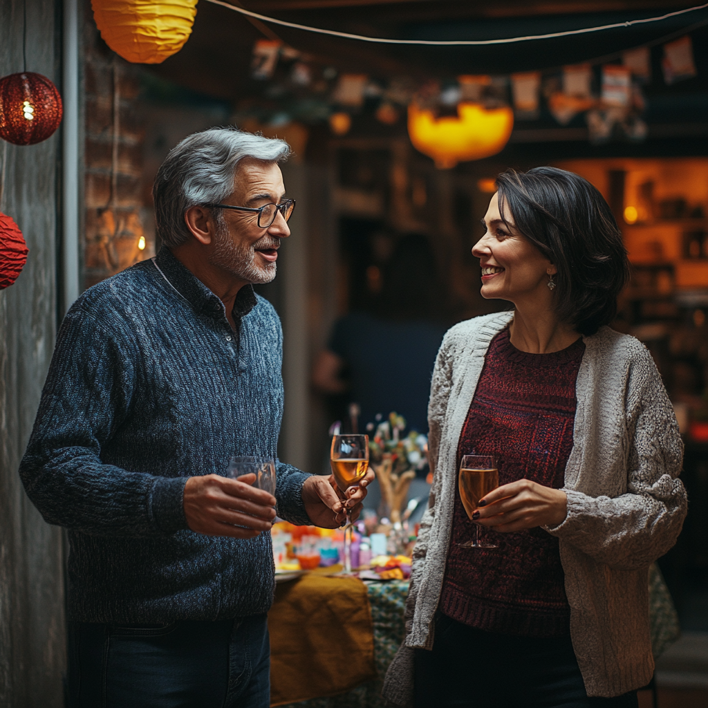 Parents talking at a birthday | Source: Midjourney