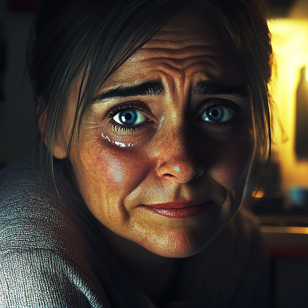 A teary-eyed woman in the kitchen | Source: Midjourney