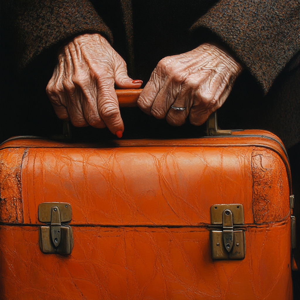 Close-up of an older lady holding a suitcase | Source: Midjourney