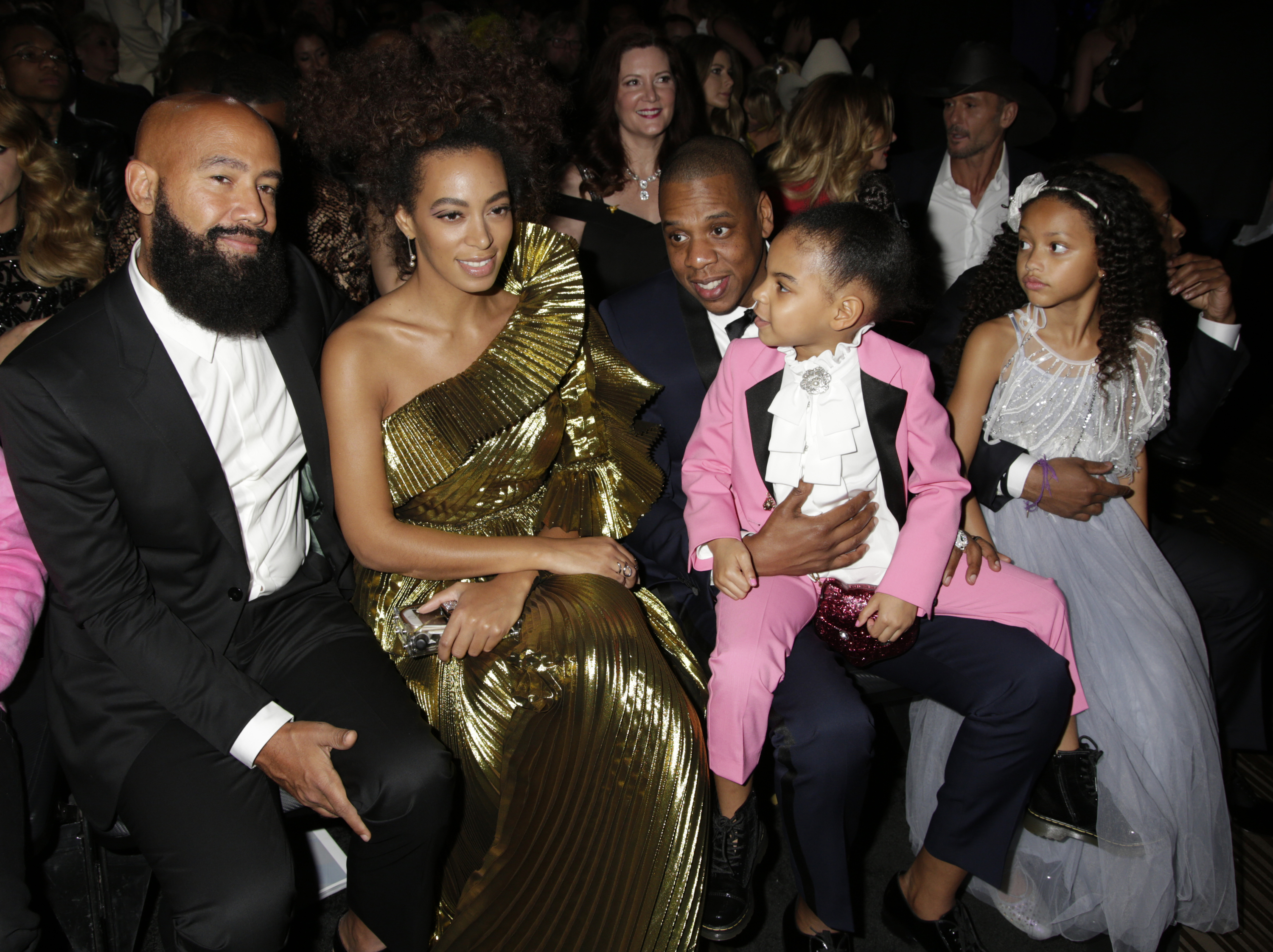 Alan Ferguson, Solange Knowles, Jay Z, and Blue Ivy Carter during the 59th Annual Grammy Awards at the Staples Center on February 12, 2017, in Los Angeles, California | Source: Getty Images