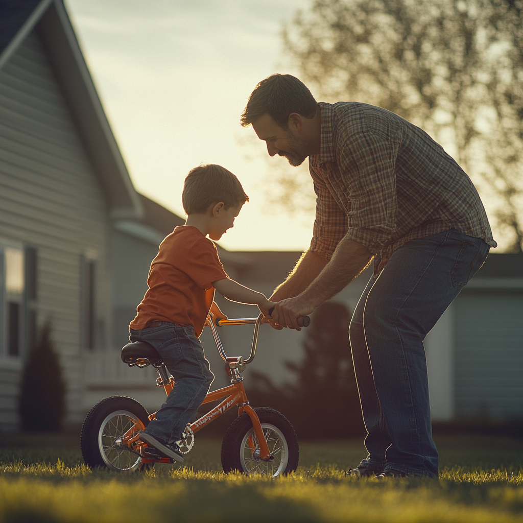 A man teaching his son to ride a bike | Source: Midjourney