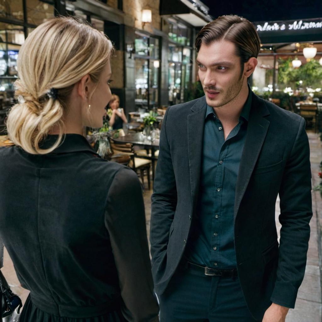 Jess and Stewart having a frank discussion outside the restaurant | Source: Midjourney