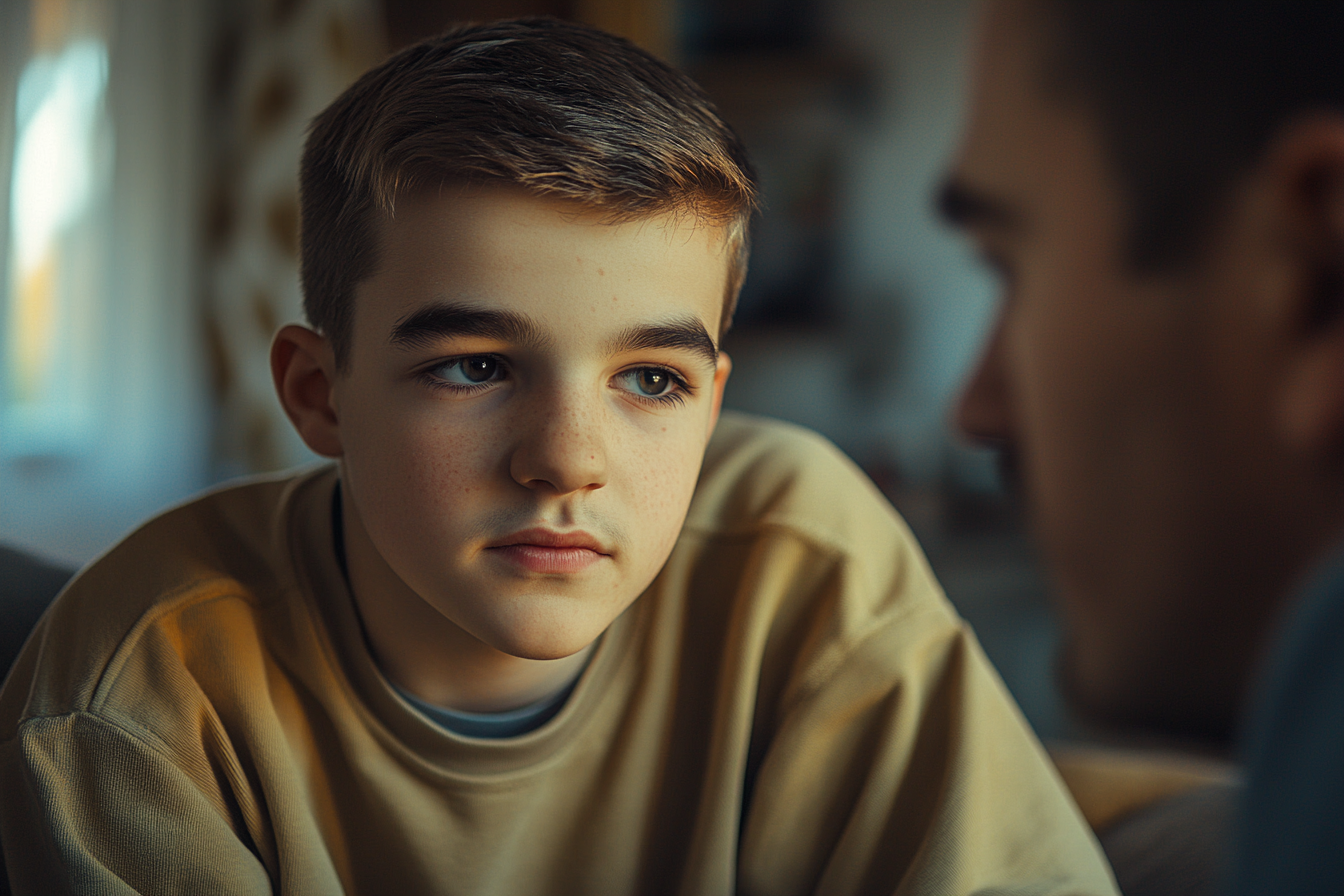 A boy looking at his father | Source: Midjourney