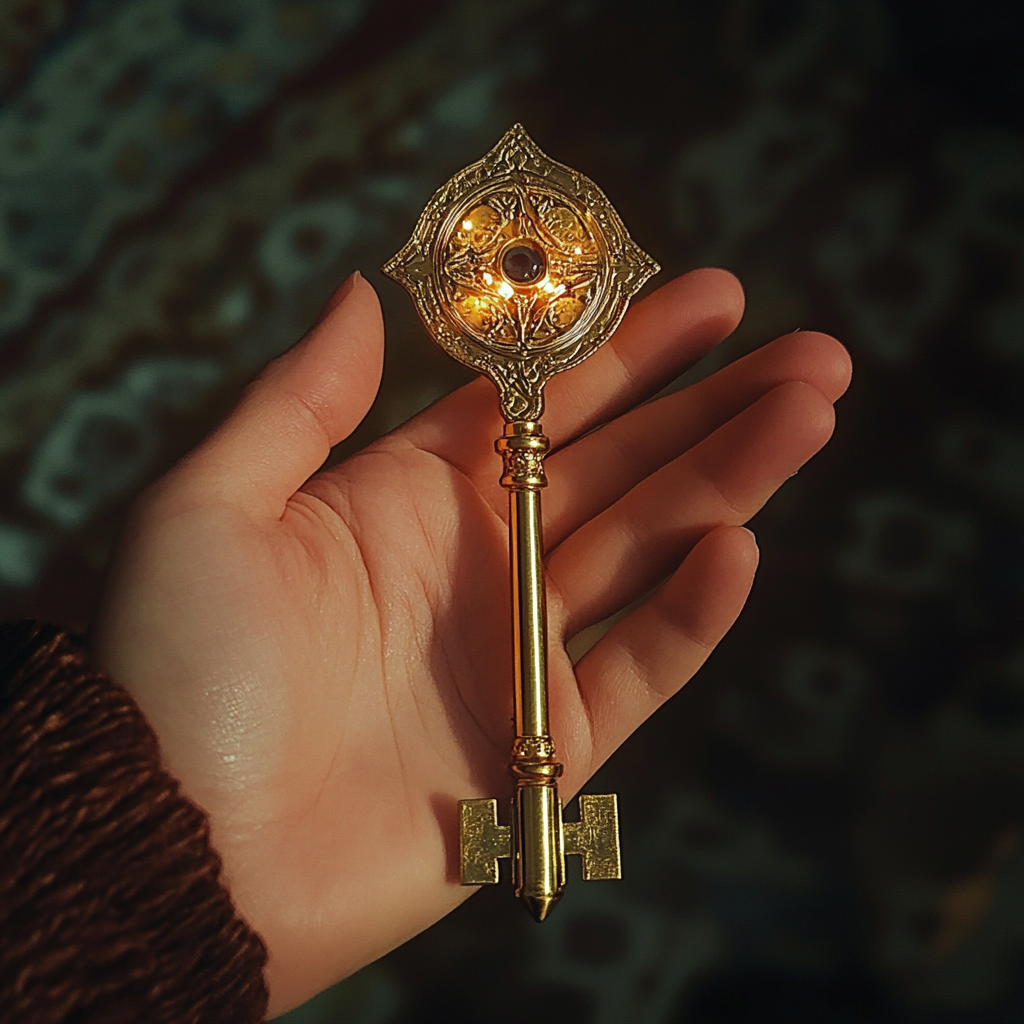 A person holding a unique gold key | Source: Midjourney