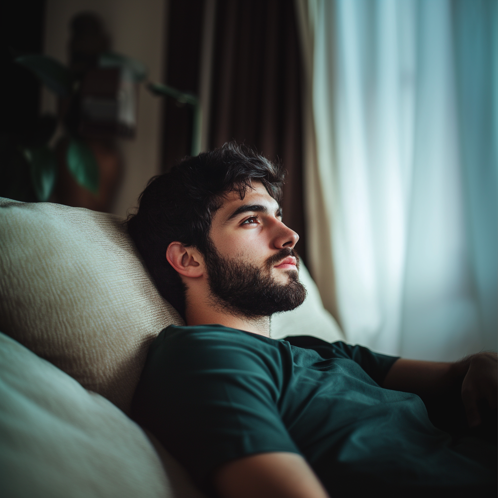 A calm man in his living room | Source: Midjourney