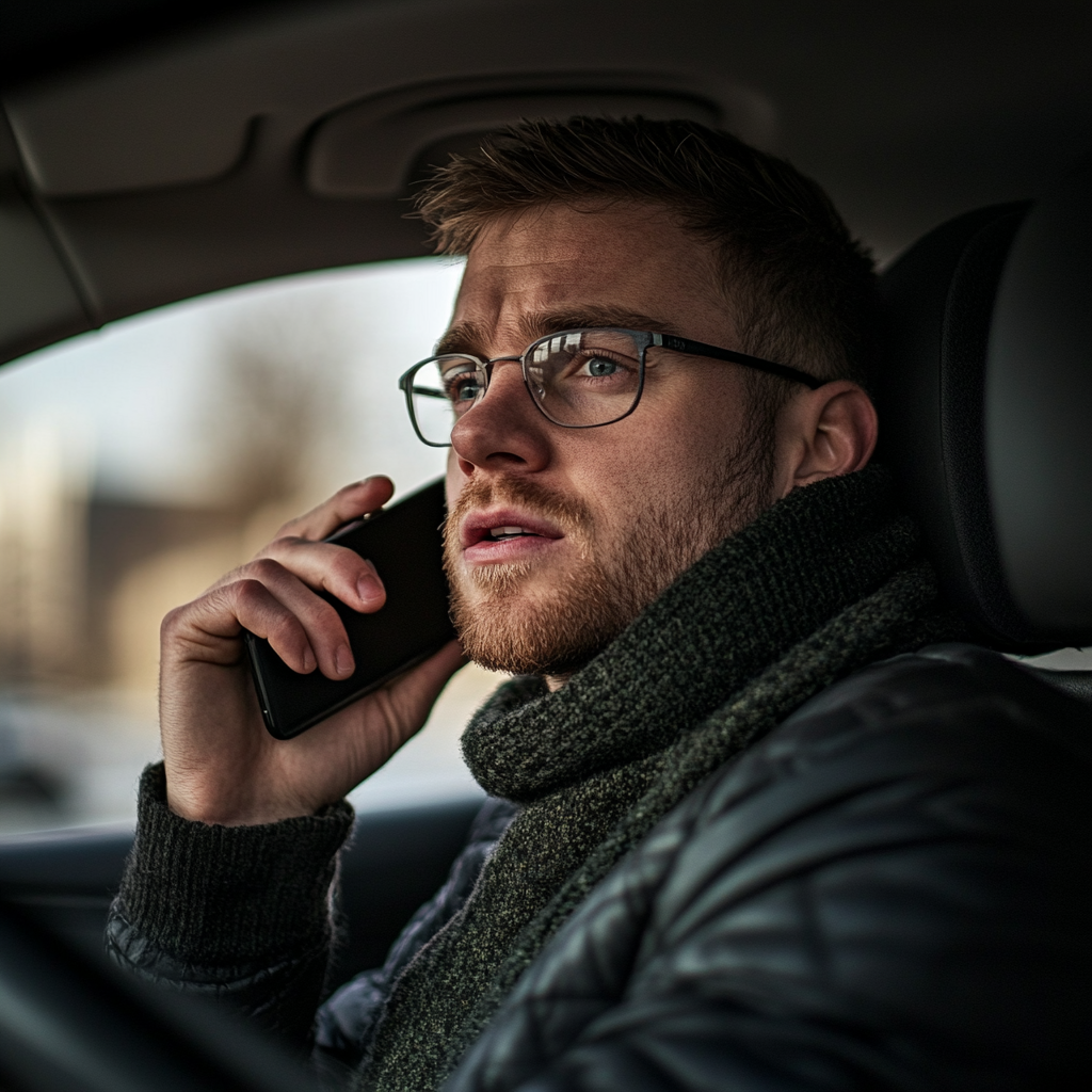 A man talking on the phone while sitting in his car | Source: Midjourney