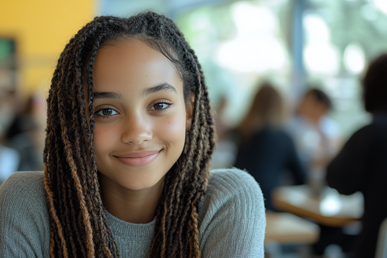 A girl sitting in a cafeteria | Source: Midjourney