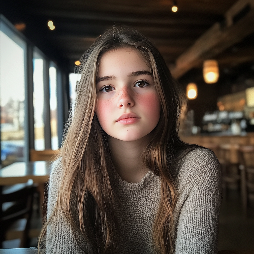 A teenage girl sitting in a coffee shop | Source: Midjourney