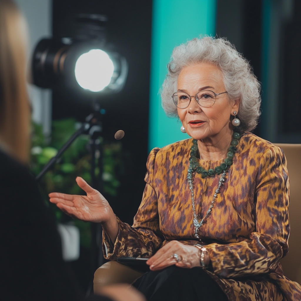 Senior woman on a talkshow | Source: Midjourney