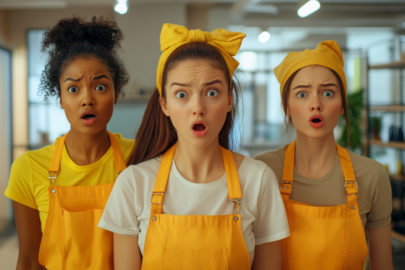 Three shocked cleaning ladies | Source: Midjourney