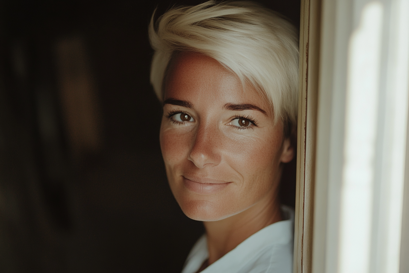 A happy woman standing in the doorway | Source: Midjourney