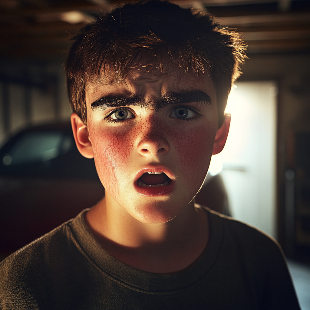 A startled teenage boy | Source: Midjourney