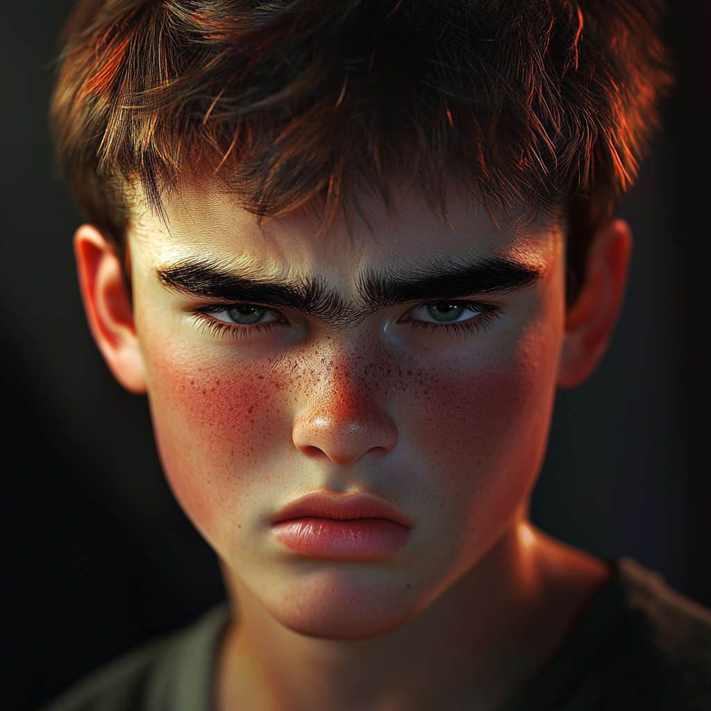 An annoyed teenage boy frowning | Source: Midjourney