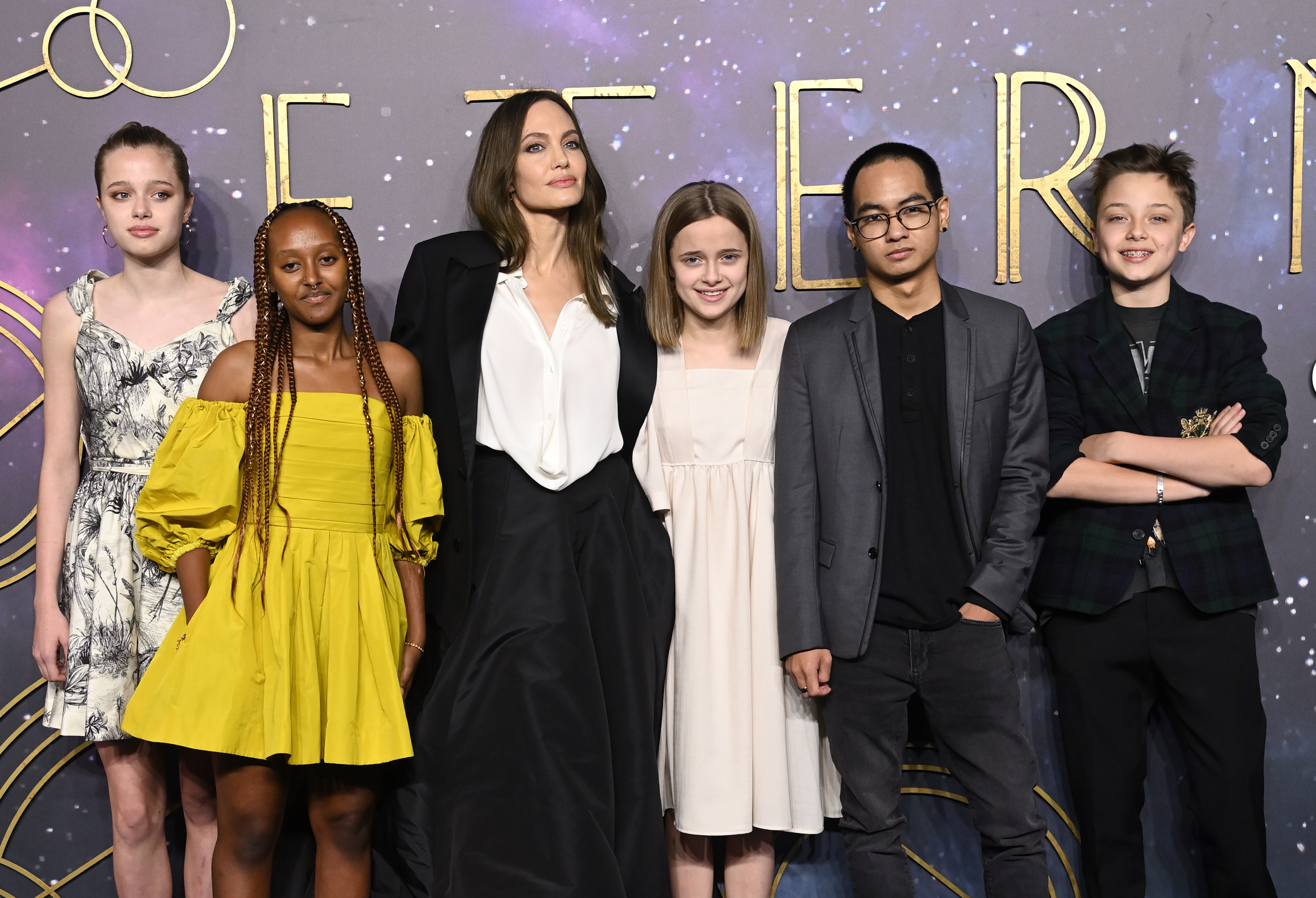 Knox Jolie-Pitt with his mother and siblings at the premiere of "Eternals" on October 27, 2021, in London, England. | Source: Getty Images