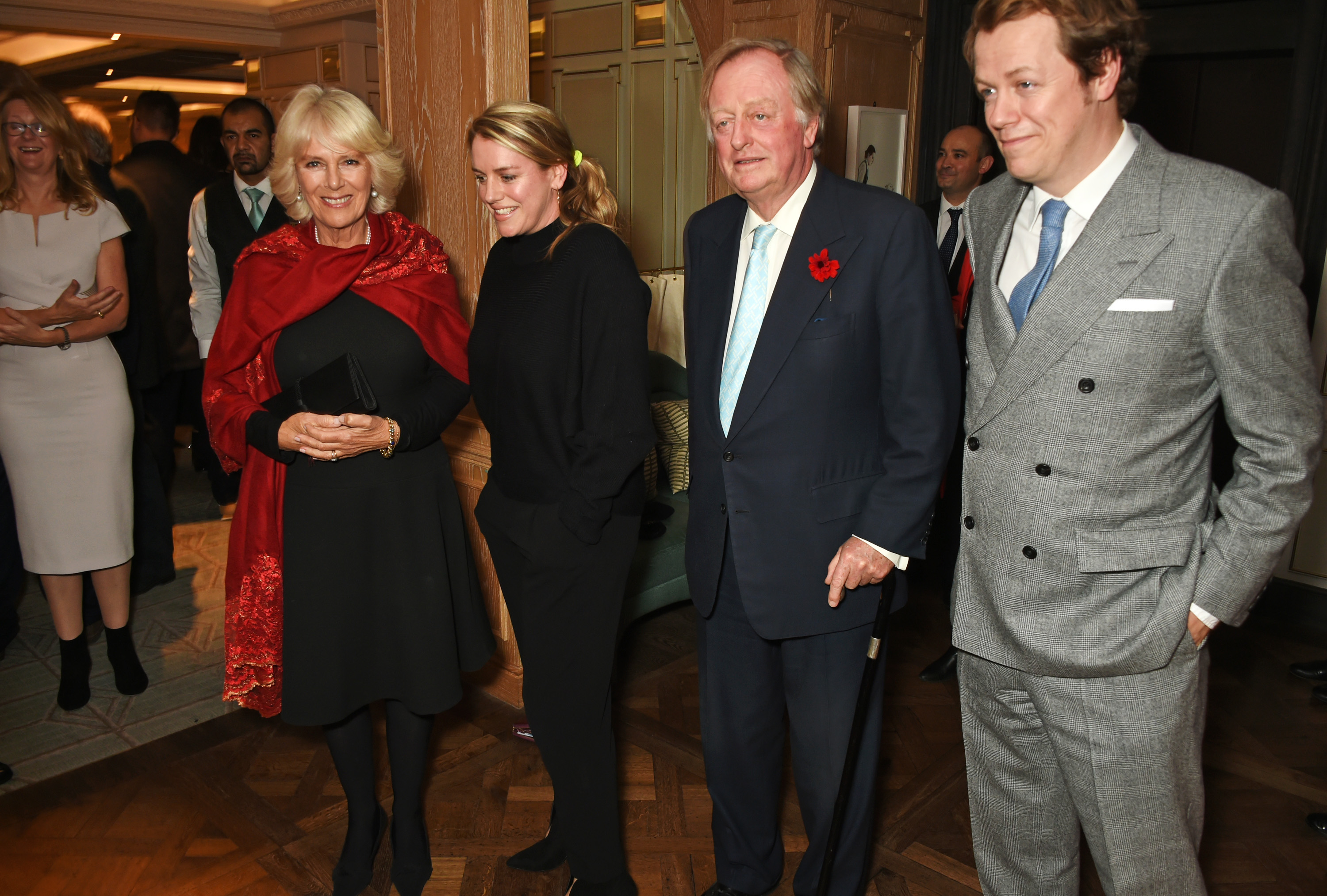 Camilla, Duchess of Cornwall, Laura Lopes, Andrew Parker Bowles, and Tom Parker Bowles attend the launch of "Fortnum & Mason: The Cook Book" by Tom Parker Bowles in London, England, on October 18, 2016 | Source: Getty Images