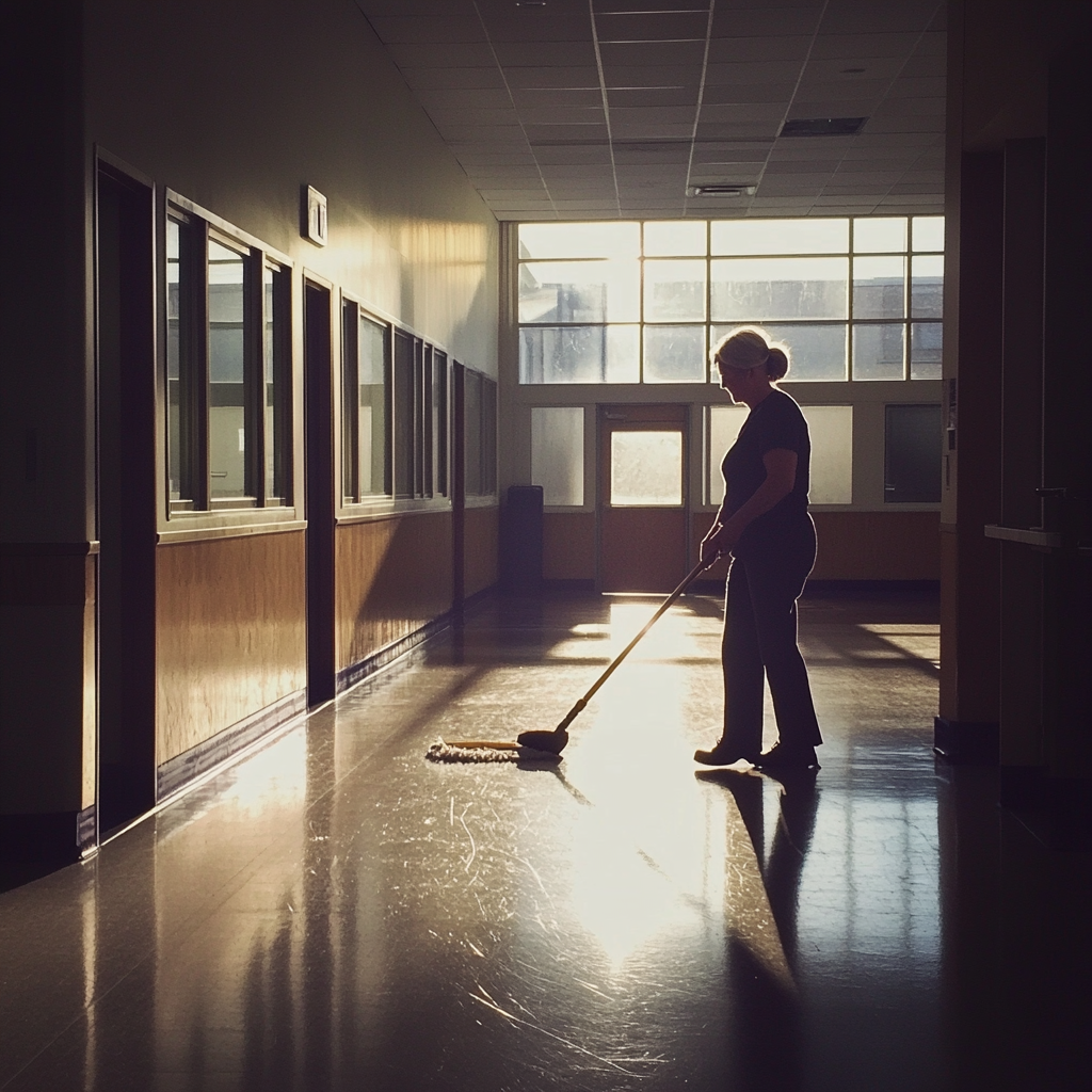 A janitor cleaning the floor | Source: Midjourney