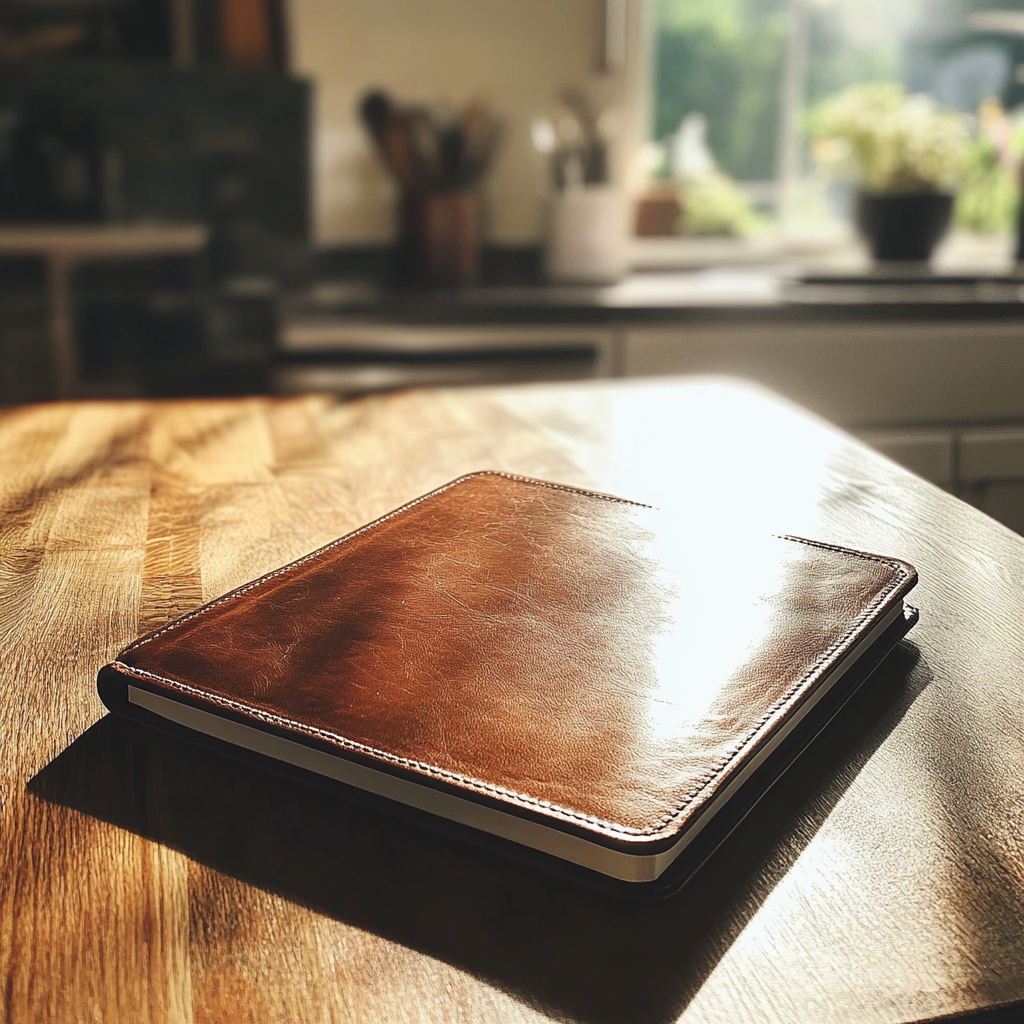 A leather folder on a table | Source: Midjourney