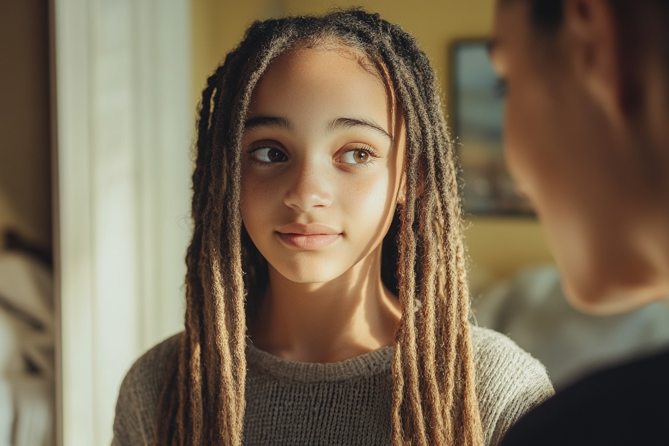 A girl talking to her mother | Source: Midjourney