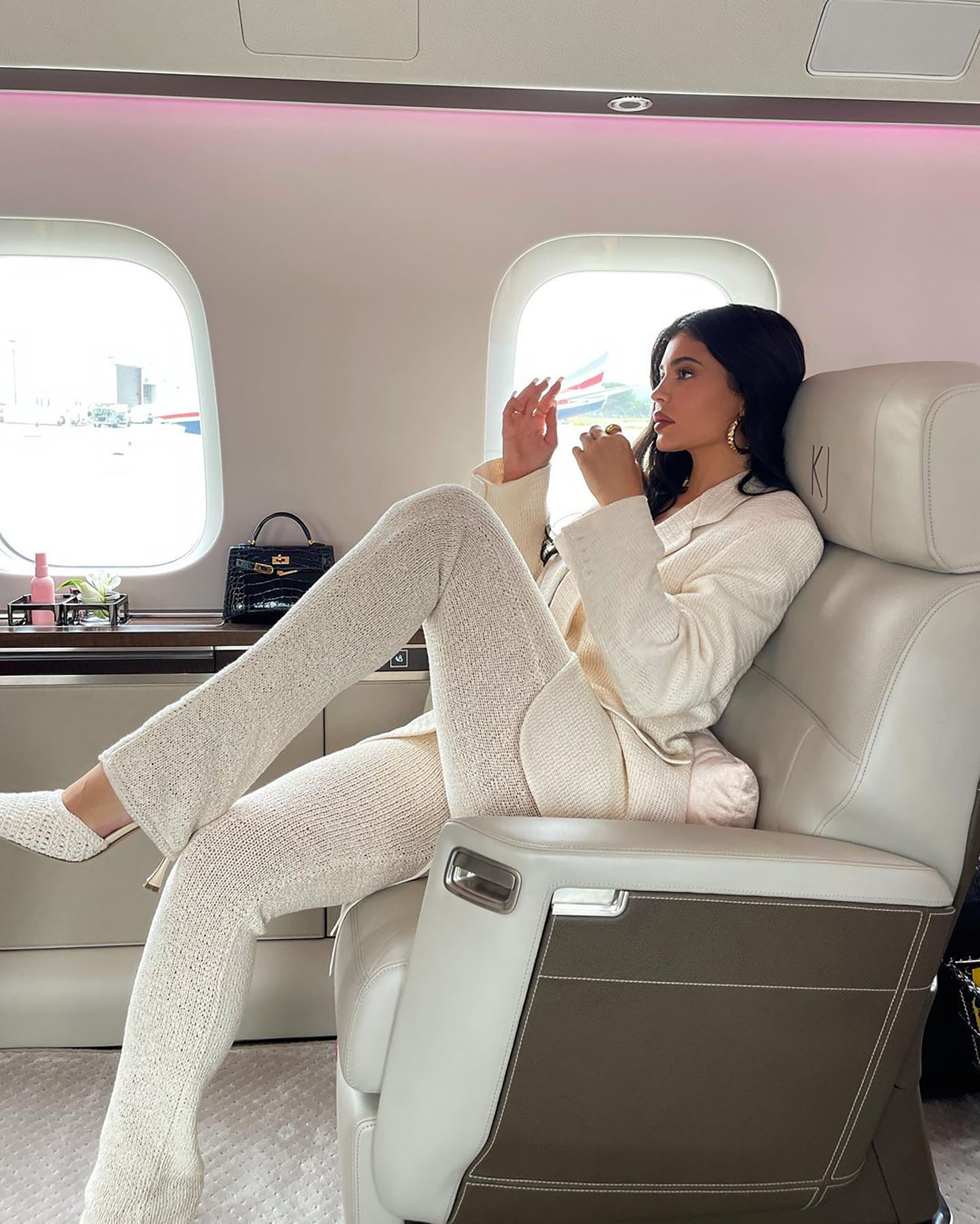 Kylie Jenner aboard her private jet.