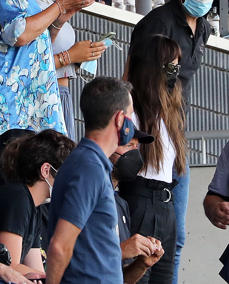 Coldplay singer Chris Martin and actress Dakota Johnson during the friendly match between FC Barcelona and Girona FC on July 24, 2021, in Barcelona, Spain | Source: Getty Images