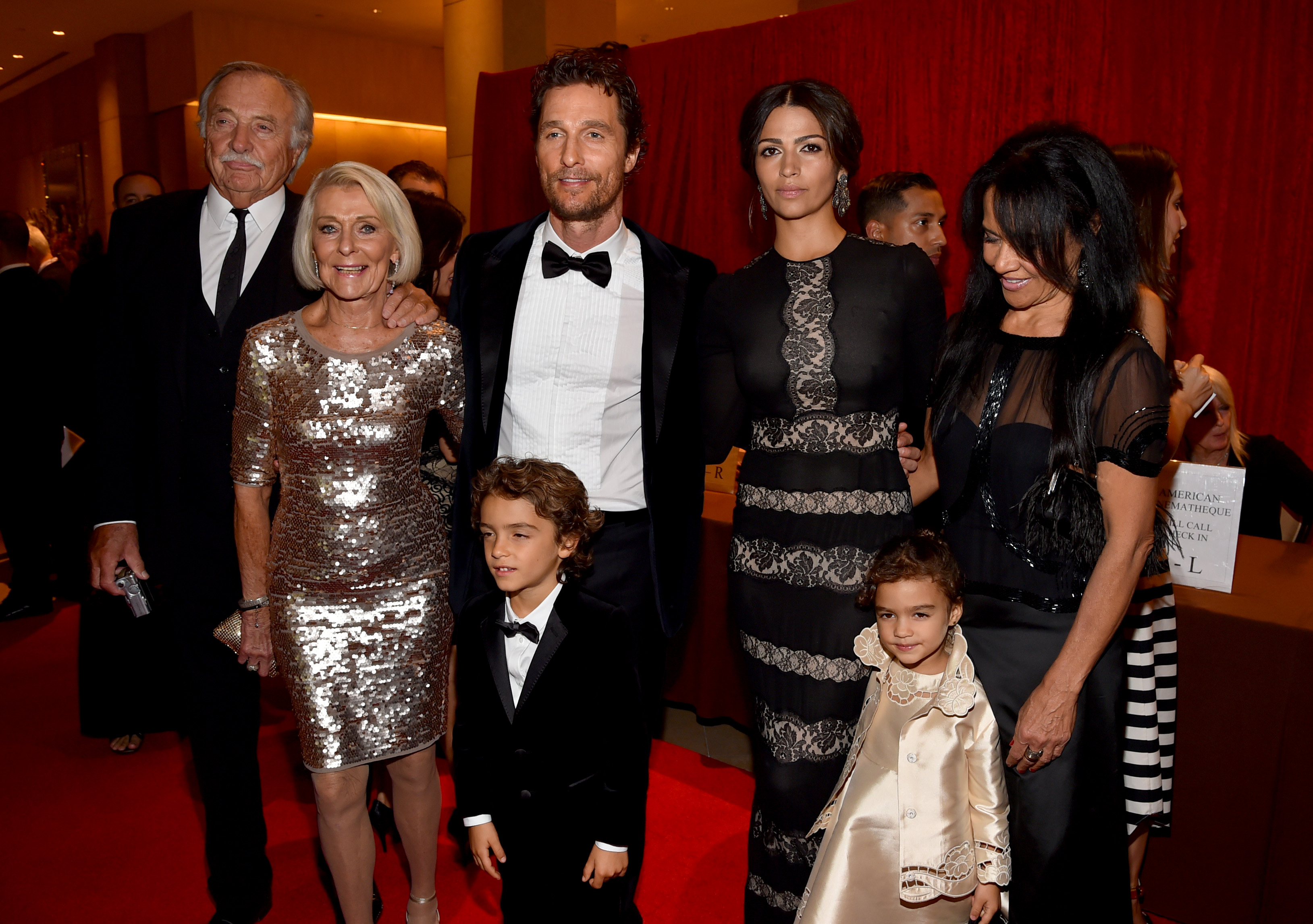 Matthew McConaughey with C.J. Carlig, Kay, Levi, Camila Alves, Vida, and Fatima Alves attend the 28th American Cinematheque Award honoring Matthew McConaughey at The Beverly Hilton Hotel in Beverly Hills, California, on October 21, 2014 | Source: Getty Images