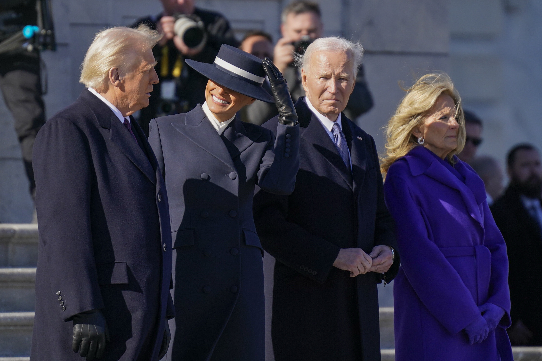 Donald Trump and Melania Trump depart the Capitol with Joe Biden and Jill Biden, following the 60th inaugural ceremonies on January 20, 2025 | Source: Getty Images