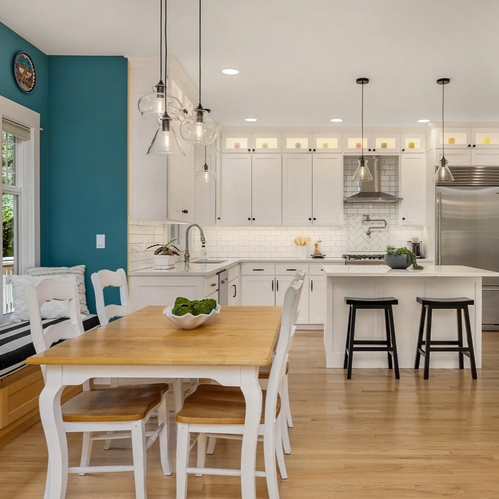 Dining and Kitchen in Travis Kelce Home He Bought for Homeless Youths
