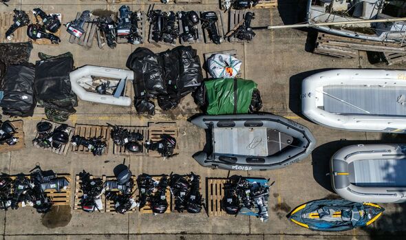 Aerial view of confiscated small boats